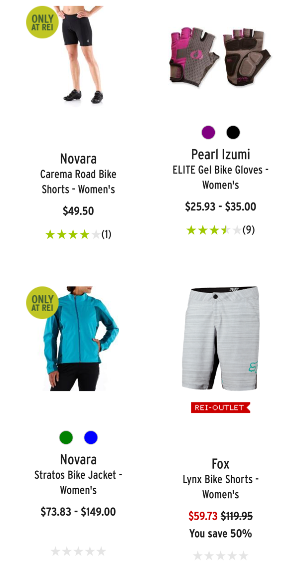 Screenshot of product listing page on REI mobile site
