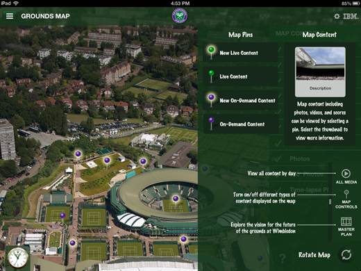Wimbledon iPad app instructional overlay
