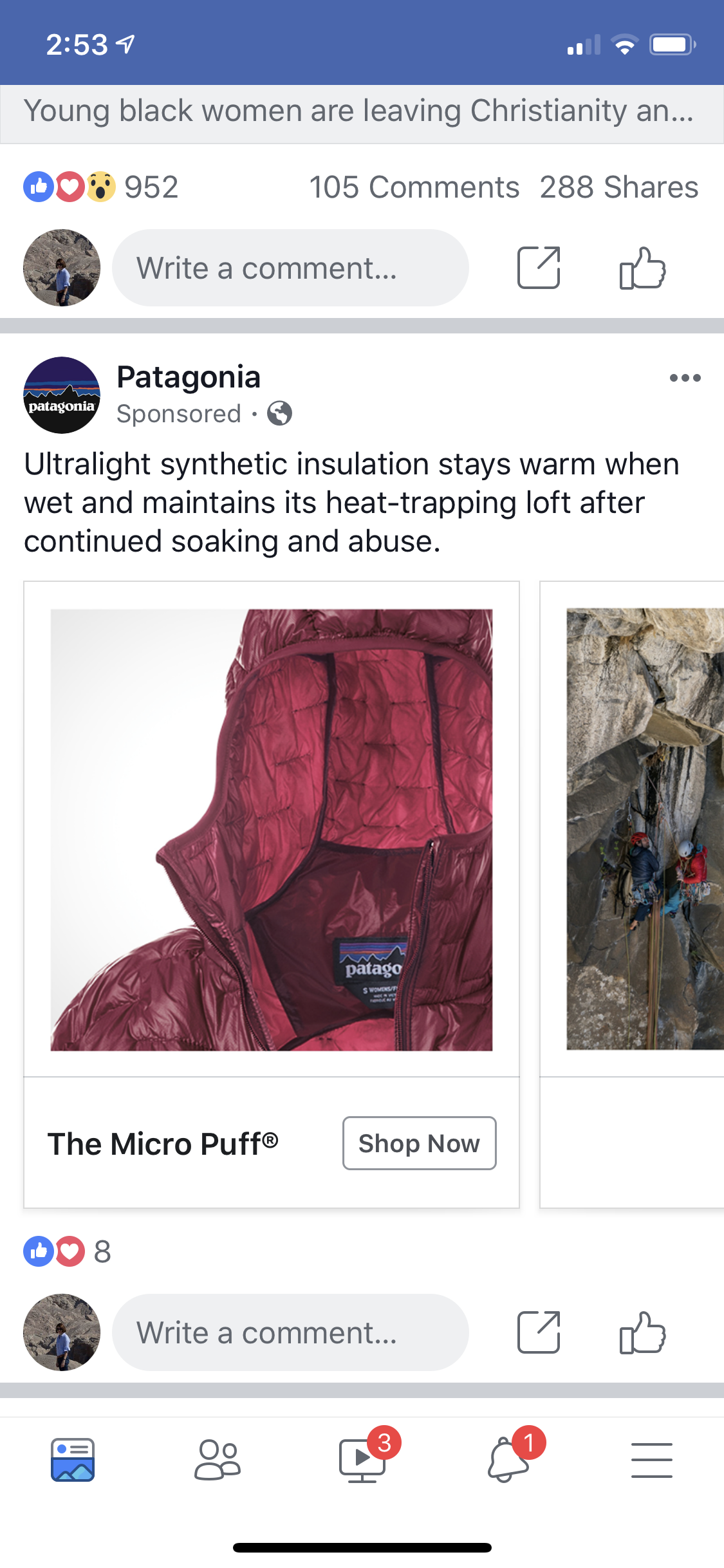 A Patagonia ad on Facebook