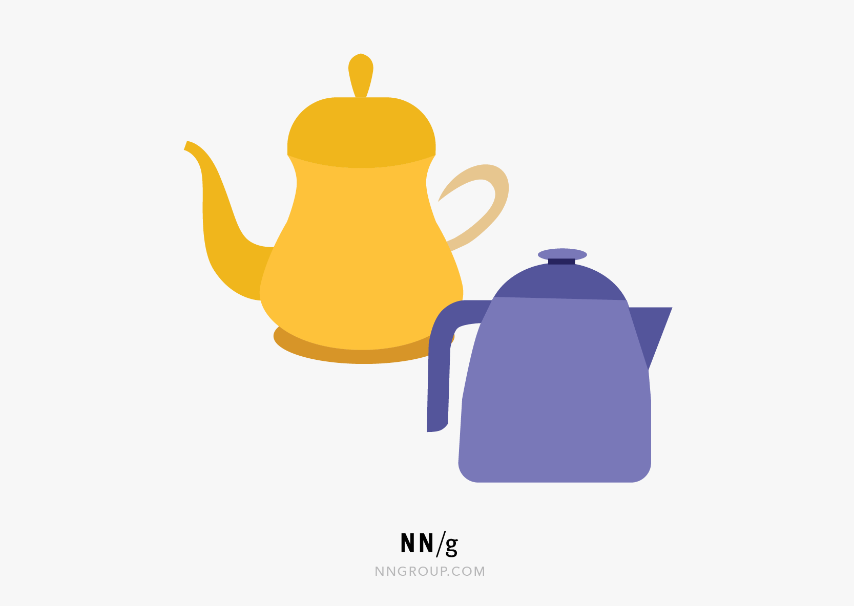 Usability Heuristic #8: Two teapots side by side. One basic and straightforward, the other ornate with a fancy handle and curvy spout.