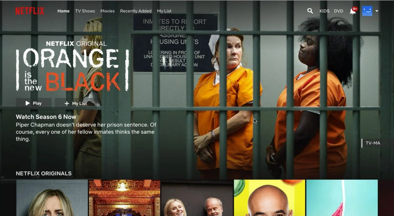 Screenshot of Netflix homepage (logged in)